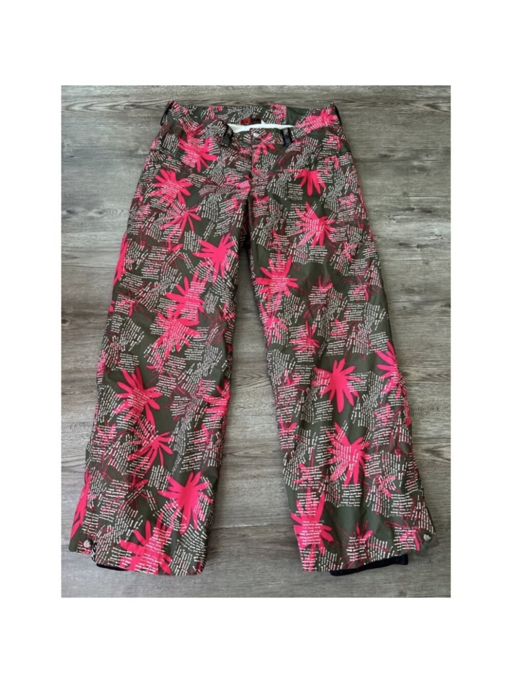 Bonfire‎ Chroma Snowboard Pants Women Medium Olive Pink Palm Print Waterproof